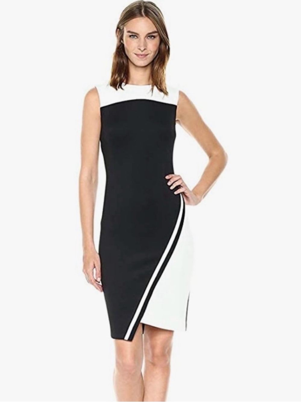 Modern Colorblock Scuba Knit Sheath Dress Asymmetrical Hem Career Chic NWT
